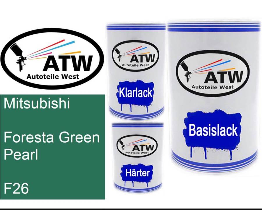 Mitsubishi, Foresta Green Pearl, F26: 500ml Lackdose + 500ml Klarlack + 250ml Härter - Set, von ATW Autoteile West.